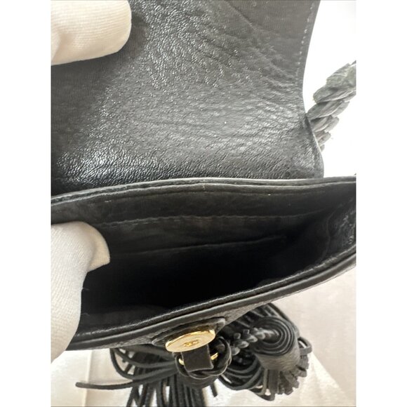 Rebecca Minkoff Black Leather Crossbody Bag With Braided Strap & Tassels - Picture 4 of 7